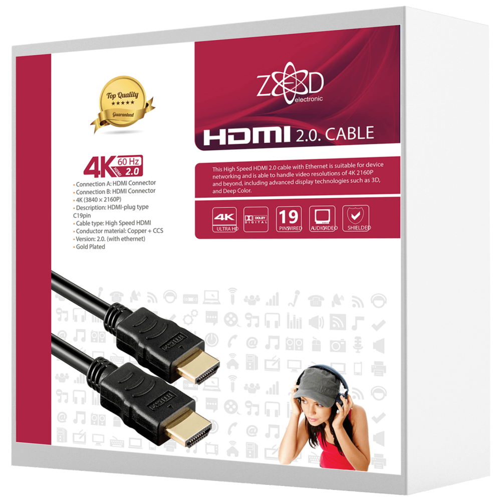 HDMI kabal ZED electronic 2.0, 4K, 10.0 met. HDMI kabal ZED electronic 2.0, 4K, 10.0 met.