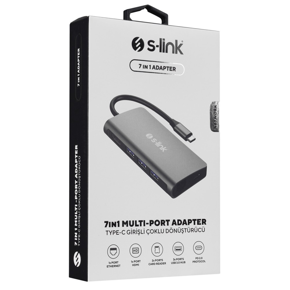 S-link Swapp SW-U5202 metalik sivi 7u1 multi-port S-link Swapp SW-U5202 metalik sivi 7u1 multi-port