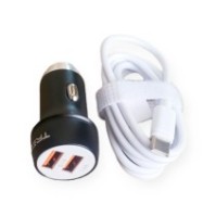 Treqa CS-205 Auto punjač 2 USB porta 12-24V/5V-3.4A + kabal Type-C 1m