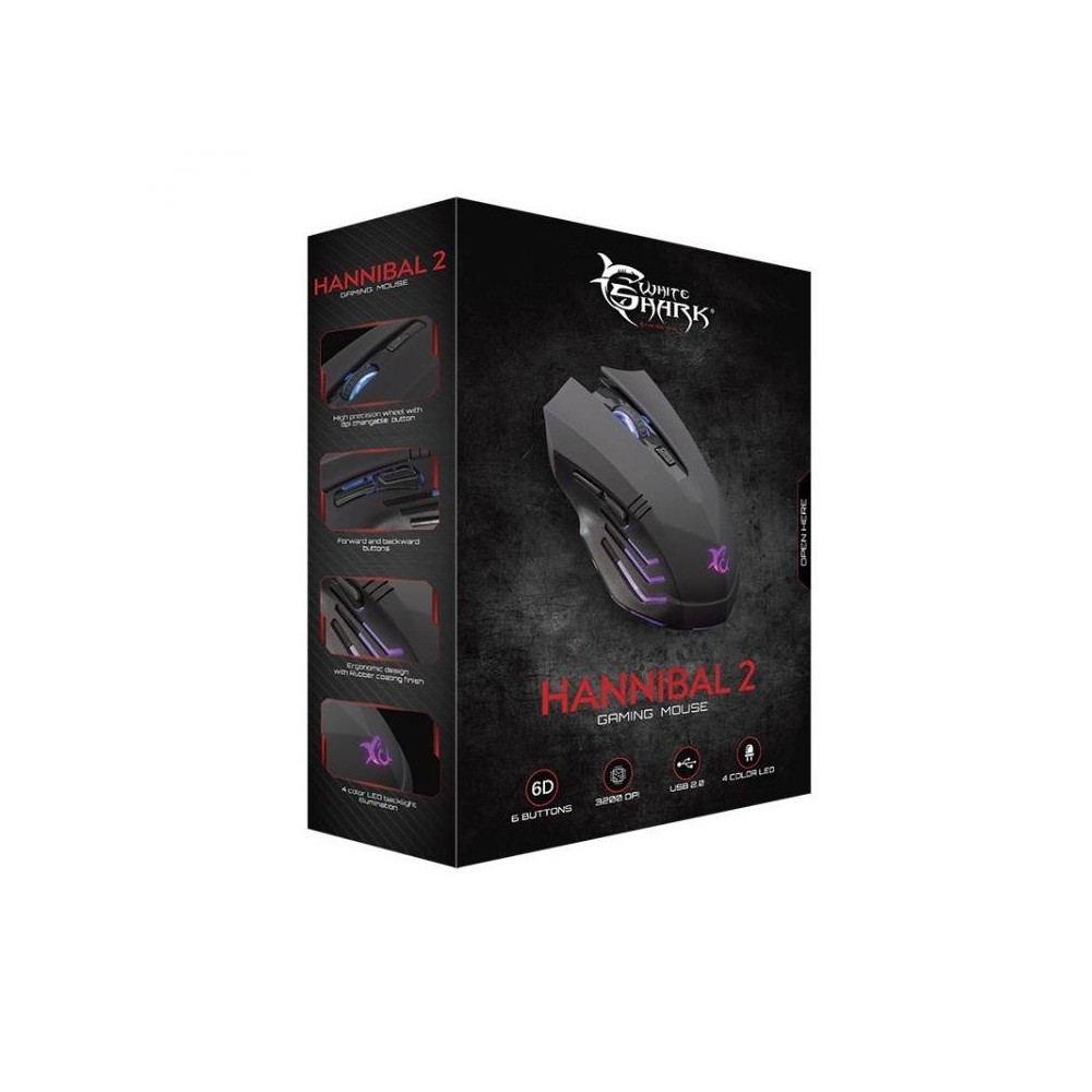 WHITE SHARK MIŠ GM-5006 HANNIBAL-2 CRNI / 3200 DPI