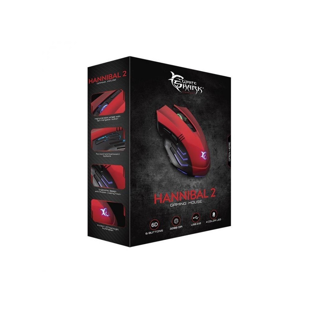 WHITE SHARK MIŠ GM-5006 HANNIBAL-2 CRVENI / 3200 DPI