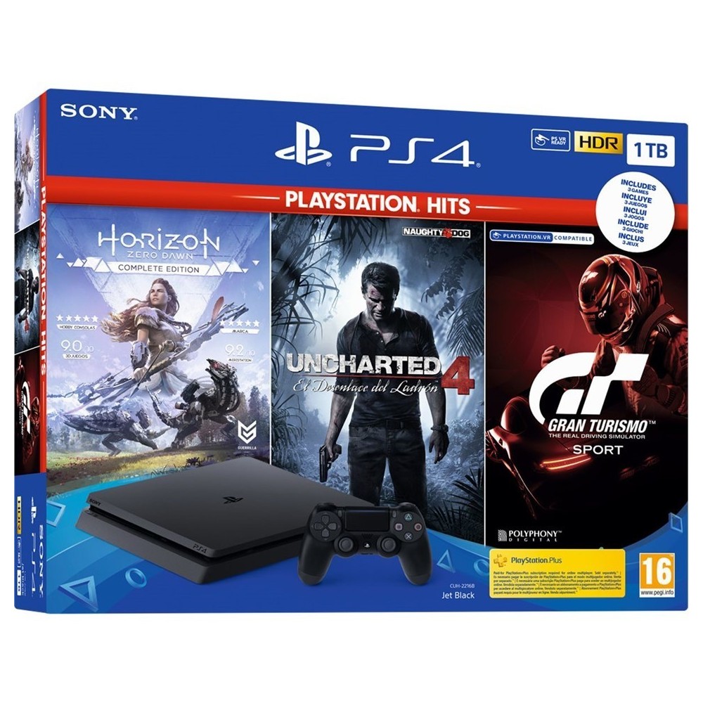 PlayStation 4 1TB F chassis + GT Sport + Horizon Zero Dawn CE + Uncharted 4
